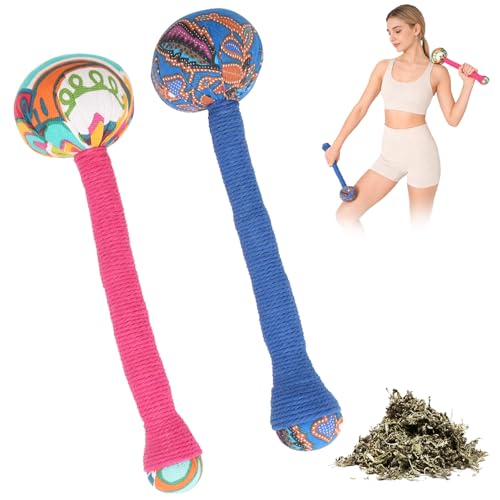 OnVisit 2PCS Herbal Wormwood Lymphatic Drainage Anti Slip Manual Massage Hammer Longer Handle Back Massager for Shoulder Neck & Muscle Pain Relief (Rose Red/Dark Blue)