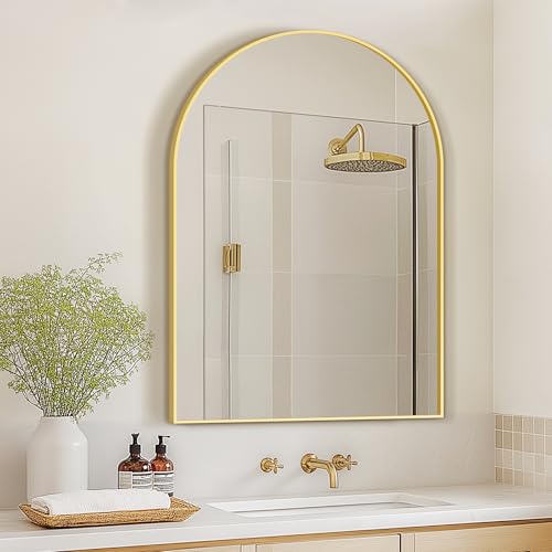 Arched Wall Mirror for Bathroom,Mirrors for Wall,28''x40'',Vanity Mirror for Bedroom Dresser, Entryway, Living Room, Metal Frame (28''x40'',Gold)