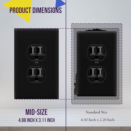 Image of ENERLITES Duplex Receptacle Outlet Wall Plate, Electrical Outlet Cover, Gloss Finish, Mid-Size 1-Gang 4.88 inch x 3.11 inch, Unbreakable Polycarbonate Thermoplastic, UL Listed, 8821M-BK, Black