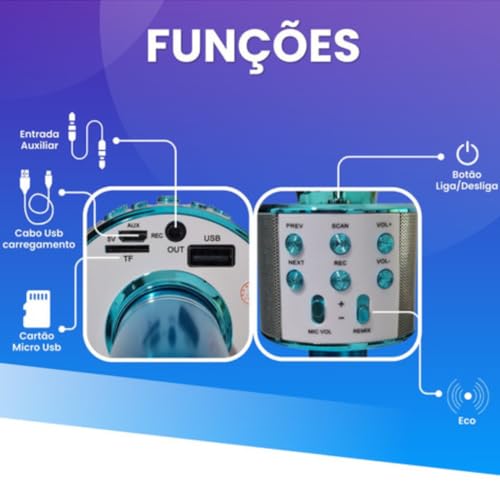 Microfone Bluetooth Sem Fio Karaokê Infantil Portátil Caixa De Som Com Efeito De Vozes Para Brincar