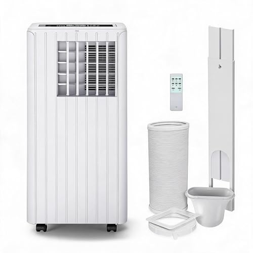 9000 BTU Mobile Klimaanlage, 3- in- 1 Klimagerät mit Kühlen, Entfeuchten & Ventilator, leiser Schlafmodus mit Fernbedienung, inkl. Montageset, geeignet für Räume bis ca. 28 m²