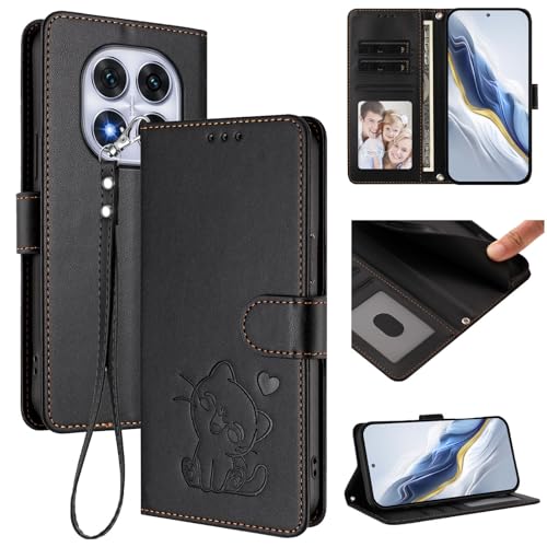 Jiajihua Cover Compatible with Oppo F29 5G,Compatible with Oppo A5 5G Lanyard【Flip Stand Card Holder Wallet Magnetic Clasp Phone Case】 Black