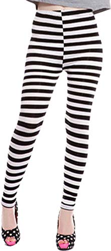 EPGU Women's Black and White Stripes Full Length Summer Leggings, Cross Stripe