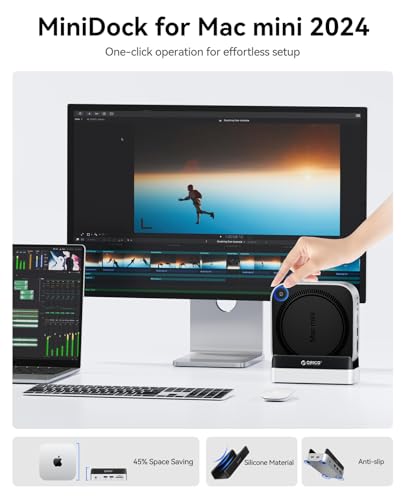Image of ORICO 512GB Laptop Docking Station for Mac mini M4 and M4 Pro 4-in-1 HUB with 2xUSB A 10Gbps, SD /TF Card Slots, 3.5mm Audio- MiniDock-VSE