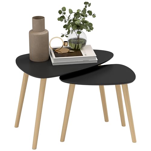 HOMCOM Lot de 2 Tables Basses gigognes Design scandinave Pieds en Bois et Plateau en Bois, Noir
