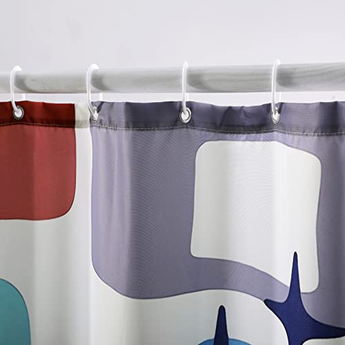 Estmy Mid Century Modern Abstract Fabric Shower Curtain Blue Orange 1960’S Old Fashioned Scandinavian Bathroom Decor Accessories Colorful Retro Geometric Shower Curtain Set With 12 Hooks, 72X72 #TOP5