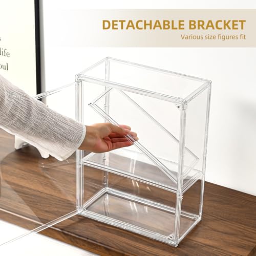 Image of 3 Tier Display Case for Collectibles,Clear Display Box with 2 Movable Plates ,Storage Container with Magnetic Door (Large 1 Pack)