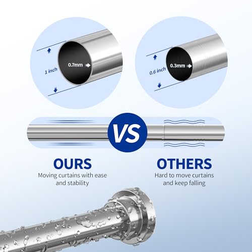 Image of Mcrbeay Shower Curtain Rod, 1 inch Diameter Heavy Duty Tension Shower Rod, Non Slip Adjustable 28-74 inch No Drilling Shower Curtain Rods Spring Tension For Bathroom, Shower Stall, No Rust, Silver