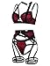 Lilosy Sexy Strappy Underwire Push Up Garter Belt Lingerie Set Harness Cutout Outfits Matching Bra Panty 3 Piece Women Red Velvet Large