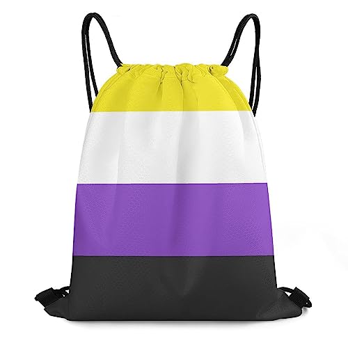 Beach Backpack Compatible with Non Binary Pride Flag for Women Waterproof Yoga String Backpack Adjustable Fashion Gym Bag Drawstring Backpack for Cycling Hiking Training