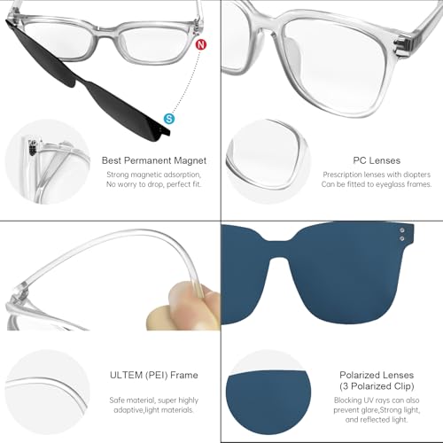 Magnetic Clip on Sunglasses for Men Women, 3 Pack UV400 Anti-Glare Polarized Clip on Sunglasses for Day Night2