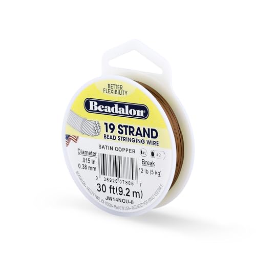 Beadalon Bead Stringing Wire - .015 in / .38 mm, Satin Copper, 30ft / 9.2m