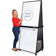 Stand Steady Extra Tall 74 inch Mobile Whiteboard, Double-Sided Magnetic Dry Erase Board on Wheels, Portable Office and School Easel White Board with Built-in Storage Shelves 1-Pack, 74in x 31in