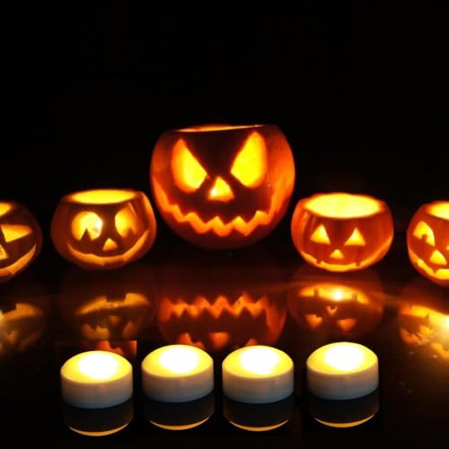 Image of Halloween LED Pumpkin Lights with Remote and Timer, Battery Operated Jack-O-Lantern, Bright Flickering Flameless Candles for Pumpkin Decor, Halloween Party Decorations, White, 6 Pack