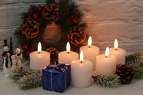 Image of Flameless Votive Candles with 6H Timer, 6pcs LED Votive Candles Realistic Flickering 3D Wick Warm Light Real Wax Battery Candles for Wreaths Memorial Lantern Φ 2 inch H 3.2 inch(Battery Included)