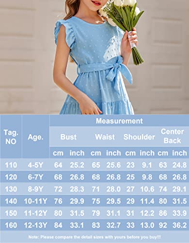 Hopeac Girl's Summer Dress Sleeveless Ruffle Sleeve Round Neck Mini Dress Solid Color Loose Flowy Pleated Dress Black 11-12 Years #TOP5