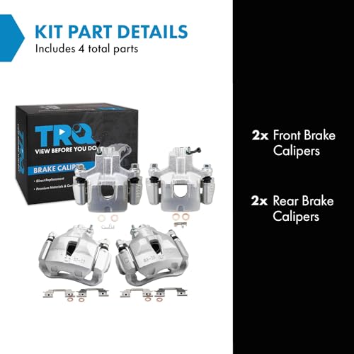 Image of TRQ Front and Rear Brake Caliper Set Zinc Coated Brackets Hardware Compatible with 2005 Toyota Avalon