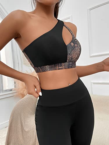 Makemechic Women's One Shoulder Sports Bra Medium Support Cut Out Workout Yoga Bra Multicolor S #TOP2