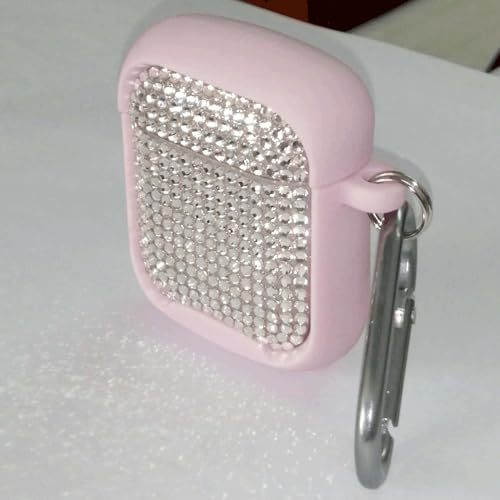 Image of Bling Rhinestone Case for AirPods with Metal Keychain,High Quality Hand Glued Diamond Soft Silicone+Hard PC Protective Cover, Compatible with Apple AirPods 2nd /1st Generation Charging Case