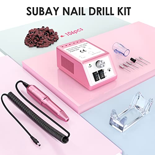 Subay Professional Finger Toe Nail Care Electric Nail Drill Machine Manicure Pedicure Kit Electric Nail Art File Drill with 1 Pack of Sanding Bands (Pink) - Thumbnail 7
