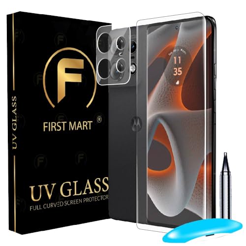 Image of FIRST MART HD+ UV Tempered Glass Camera Lens Compatible for Motorola Moto Edge 50 Pro 5G (6.7 Inch) With White Camera lances Guard & Installation Kit | Edge-To-Edge Protector Coverage | White