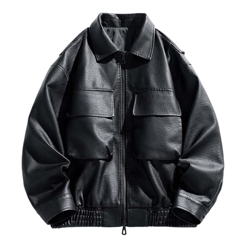 DUHENWU Kunstleder Jacke Herren Lederjacke Oversized Motorrad Bomberjacke Biker Stil Freizeitkleidung Männer Umlegekragen Mantel Frühling Herbst Teenager Streetwear Outdoor Winddichte Jacket DUHENWU Kunstleder Jacke Herren Lederjacke Oversized Motorrad Bomberjacke Biker Stil Freizeitkleidung Männer Umlegekragen Mantel Frühling Herbst Teenager Streetwear Outdoor Winddichte Jacket