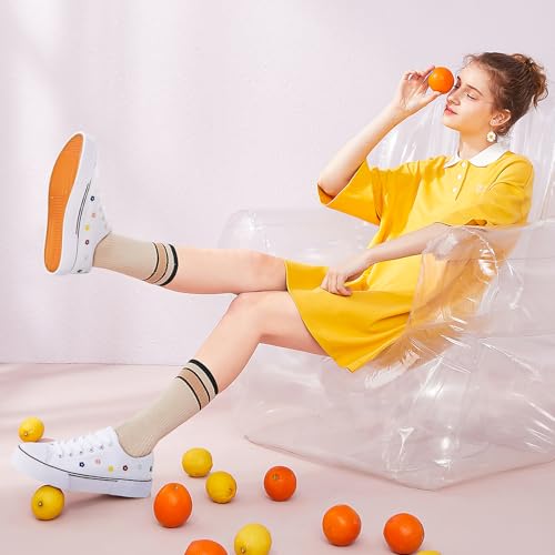 Image of hash bubbie White Sneakers for Women Low Top Canvas Shoes Womens Canvas Sneakers Women's Fashion Sneakers Slip on Casual Tennis Shoes