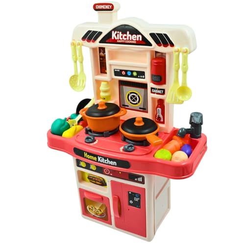 Image of Cable World Kids Kitchen Play Set for Kids| 50 Pieces Pretend Play Cooking Set with Utensils, Pots, Pans, Fruits & Vegetables | Mini Kitchen Toy with Storage Cabinet | Educational Role Play Toy