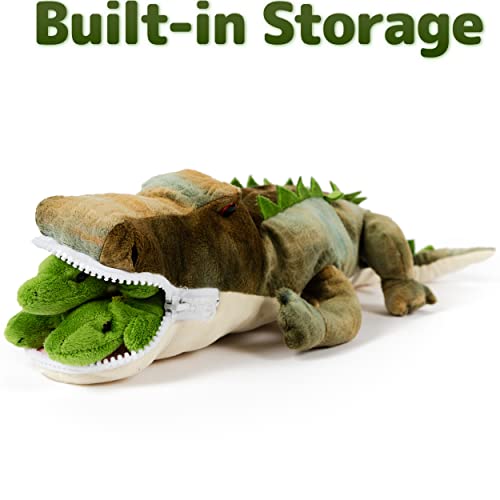 Prextex Set de Peluches Crocodile en Peluche avec 3 Petits Bébés Crocodiles en Peluche Set avec Poche de Rangement à Fermeture Éclair Animaux en Peluches Amusants et Doux – Image 4