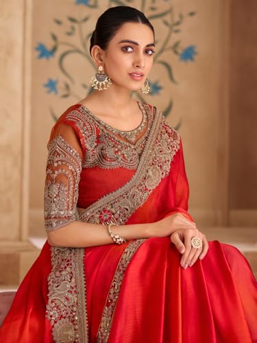 Image of AKHILAM Women's Satin Sequence Embroidery Saree With Unstitched Blouse Piece(SNDLWOD1601 TFH Parent)
