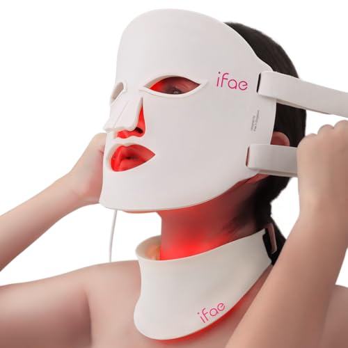 Red Light Therapy for Face and Neck, Red Light Therapy Mask with 850nm Infrared (NIR) Portable Led Face Mask with Eye Protection and Remote for True Anti-Wrinkles Skincare at Home (White)