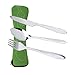 Prettyui Silverware - Set di posate in acciaio inox con borsa organizer per viaggi, campeggio, stoviglie, contenitore per il pranzo per picnic, scuola, coltelli, cucchiaio, custodia verde (3 pezzi)