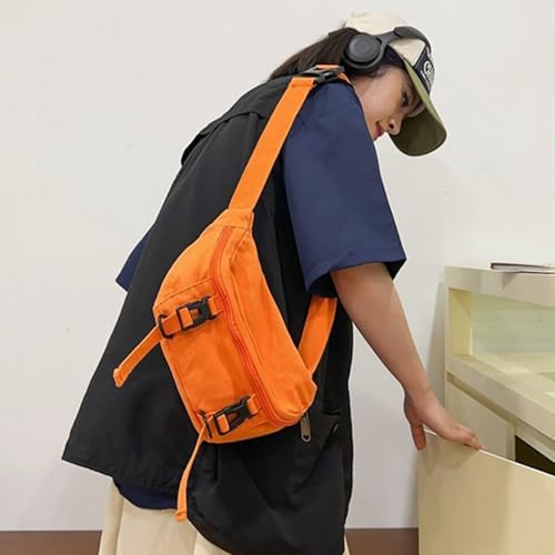 Guojiang Japanese Style Canvas Crossbody Purse Chest Bag for Men and Women Versatile Black Shoulder Pack Adjustable Strap3