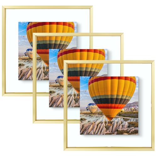 Golden State Art 12x12 Gold Aluminum Floating Picture Frame, 3 Pack