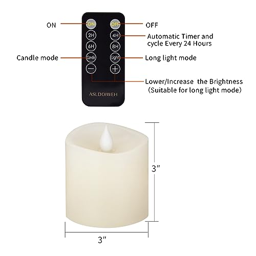 Image of 3x3 Flickering Flameless Candles Set of 1, 2AA Battery Life 600 Hours Battery Candles Flickering with Timer,3 inch Flameless Candles with Remote for Indoor /Outdoor, Ivory