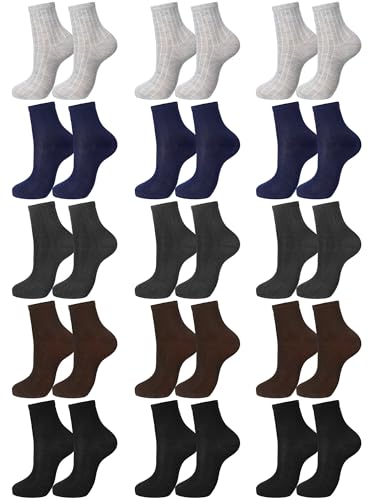 15 Pairs Mens Summer Socks Thin Breathable Athletic Crew Socks for Men Soft Classic Ankle High Bulk Size 7-11