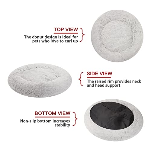 Image of Bedfolks Calming Donut Dog Bed, 30 Inches Round Fluffy Dog Beds for Medium Dogs, Anti-Anxiety Plush Dog Bed, Machine Washable Pet Bed (Light Grey, Medium)