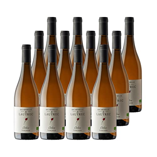 Pays d'Oc Délice Viognier Blanc 2020 - Bio - Domaine Ricardelle de Lautrec - Vin IGP Blanc du Languedoc - Roussillon - Lot de 12x75cl - Cépage Viognier Cover