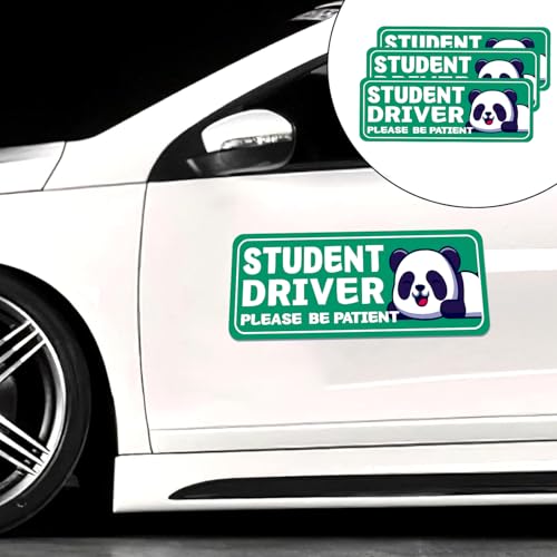 Image of Student Driver Please Be Patient Car Magnet, Green Panda Series Cute Picture, Patient With Reflective Magnetic Bumper Sticker Set Detachable, Novice Safety Signs.Set of 3