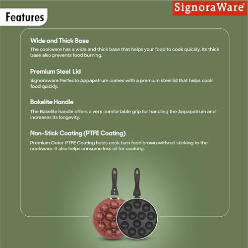 Image of Signoraware Perfecto Non Stick Appapatram with Steel Lid | Gas & Induction Compatible | Ideal for Traditional Appams & Paniyarams | Best for Quick Breakfast, Evening Snacks or Festive Treats (Steel)