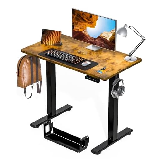 Kingant Mesa de pé ajustável pequena mesa elétrica de pé [89 x 51 cm] - Suporte ergonômico para sentar em casa, escritório, computador, mesa, mesa de trabalho com gerenciamento de cabos