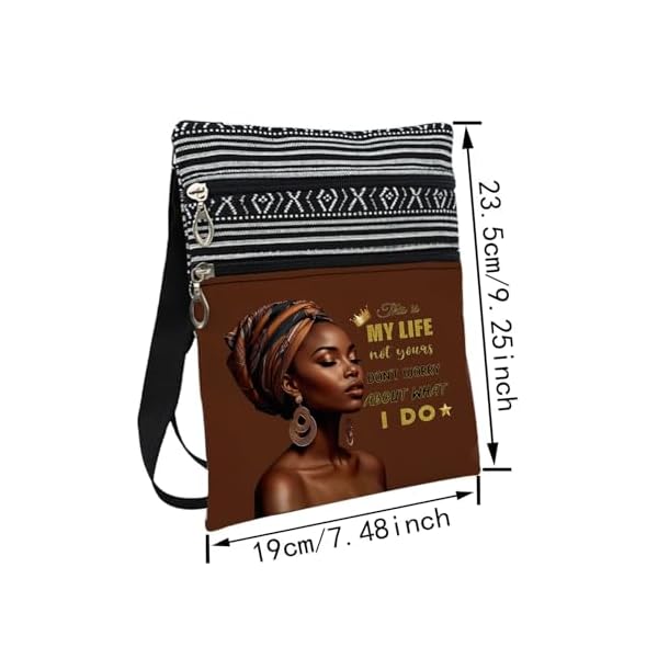 African American Messenger Bag Small Ethnic Pattern Adjustable Strap Crossbody Zipper Pouch Inspiring Present Phone Organizer Wallet This Is My Life Shoulder Handbag for Black Women - Image 3
