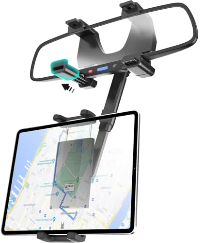 Wukanleng Car Rear View Mirror Tablet Holder, RearView Mirror Phone Mount with Universal 360 ° Rotatable Retractable Arm for Car SUV Truck Fits iPad Pro 12.9/Air/Mini, Galaxy Z, Garmin, 4-13'' Devices