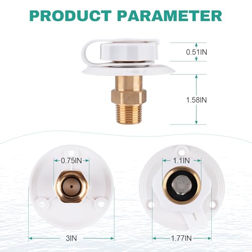 Image of RV City Water Inlet with Check Valve, 3 /4 inch NH Female to 1 /2 inch NPT Male, RV Water Inlet Connection for Camper, Trailer, Marine, White