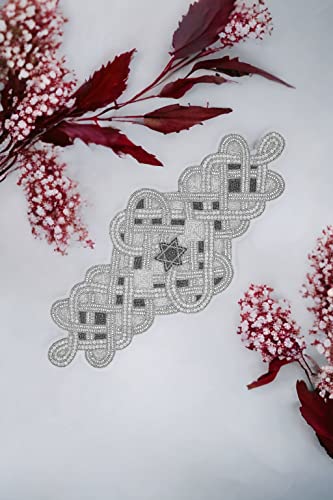 Handmade Fancy Scrolled Embroidery Beaded Table Runner For Tabletop And Kitchen Grey/Silver - Home Decor Mat For Wedding Party Baby Shower Holiday Family Gathering - Pack Of 1 Measure 15.5 X 35 Inches #TOP6