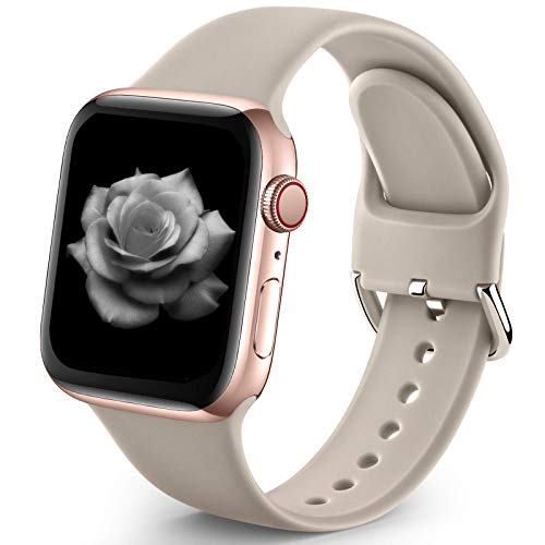 Sport Band Compatible with Apple Watch iWatch Bands 38mm 40mm for Women Men,Soft Silicone Strap Wristbands for Apple Watch Series 3 Series 6 Series 5 Series 4 Series 2 Series 1 Series SE,Stone