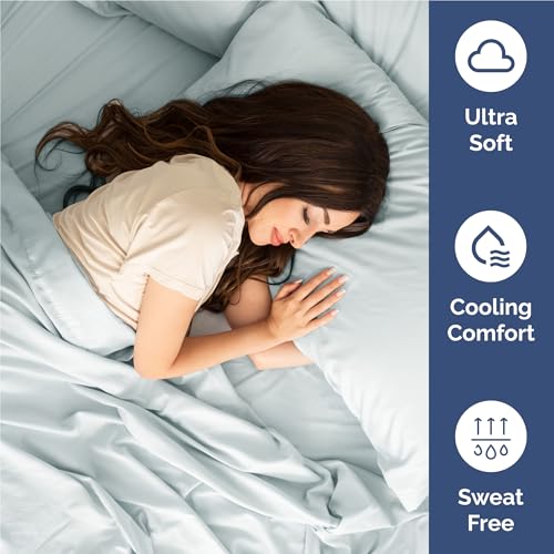 Image of Full 6 Piece Bed Sheet Set - Comfy, Breathable & Cooling Sheets - Ice Blue | Ultra-Soft Hotel Luxury Bedding Set with 8-16 Inch Deep Pockets, 1 Flat & 1 Fitted Sheet & 4 Pillowcases, Wrinkle & Fade Free