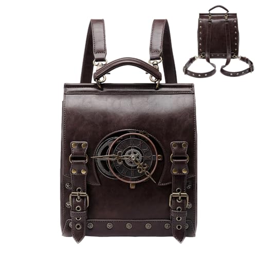 Sac à dos Punk en cuir PU pour femme grand format style rétro médiéval