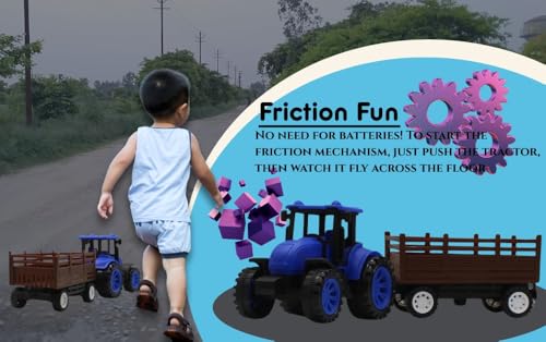 Image of Friction Powered Tractor Trolley Toy for Kids | Farm Tractor Toy with Trailer for Boys & Girls | Push & Go Tractor Vehicle Toy | BIS Certified | NeoKiddo (Blue)