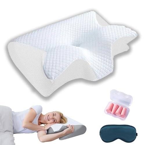 Almohada cervical ortopédica para un sueño saludable, soporte ergonómico lateral y trasero, ideal para dormir boca abajo, diseño de ajuste para dormir, color blanco, alineación de cuello y columna